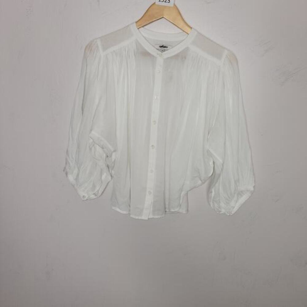 Madewell women Top Size M Button Front Balloon Sleeve White Sheer Peasant Boho